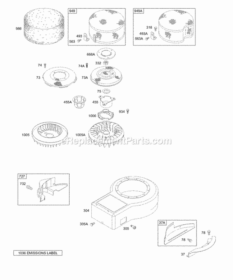 Blower Housing Screens Diagram and Parts List for 283707-0118-02  Briggs and Stratton Engine